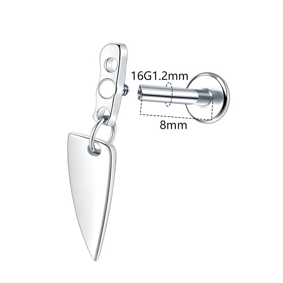 1pc Titanium Knife Shaped Pendant Stud Earrings Internally Threaded Labret Helix Tragus Piercing Body Jewelry