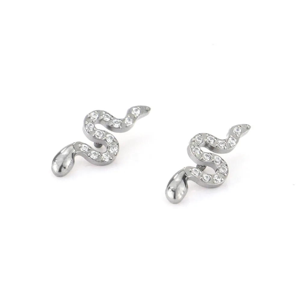 1pcs F136 Titanium Snake Diamond Stud Earrings 16G Internal Spiral Body Piercing Jewelry Ear Bone Studs Lip Studs