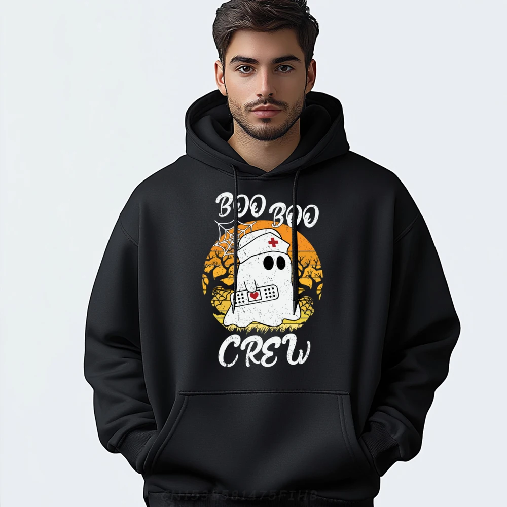 

Funny ER ED RN ICU School Halloween Ghost Boo Boo Crew Nurse Graphic Sweatshirts Men Sale Graphic