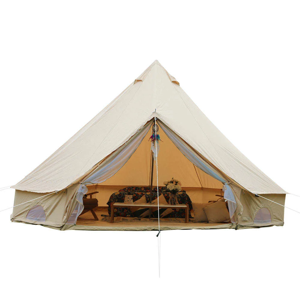 

New Style High Quality Glamping 3M 4M 5M 6M Glamping Canvas Bell Tents Pyramid Camping Mongolian Yurt