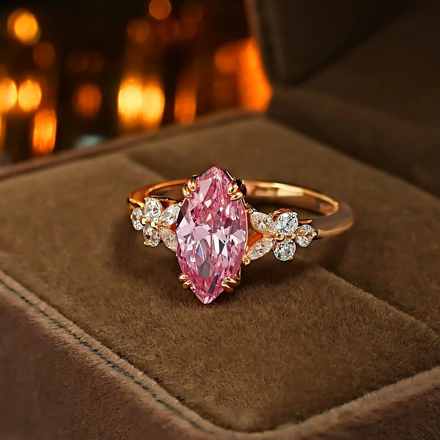 S925 Sterling Silber Ring Luxuriöser High-End Rosa Eisblumen Damen Hochkarätiger Diamant Offener Hochzeitsring – Detail 4