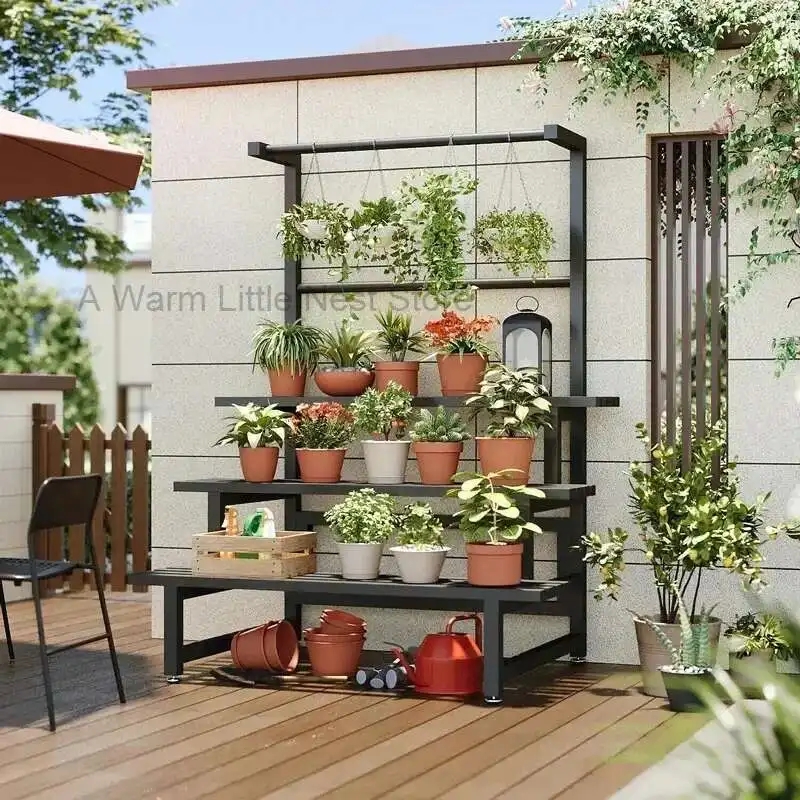 

Tiered Display Plant Rack Shelf Universal Outdoor Metal Square Plant Rack Shelf Luxury Black Plantenrek Balcony Furniture