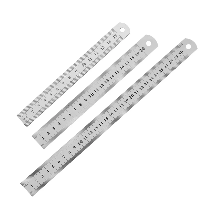 1pc15cm/20cm/30cm Double Sided Scale Ruler Stainless Steel Straight Ruler DIY Stationery Measuring Rulers School Office Supplies