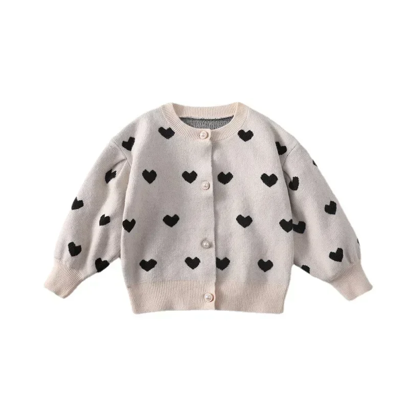 Baby Knitted Sweaters Children's Clothing Clothing Black Love Heart Designfor Spring Korean Sweatshirt for Girls 5-day Shipping