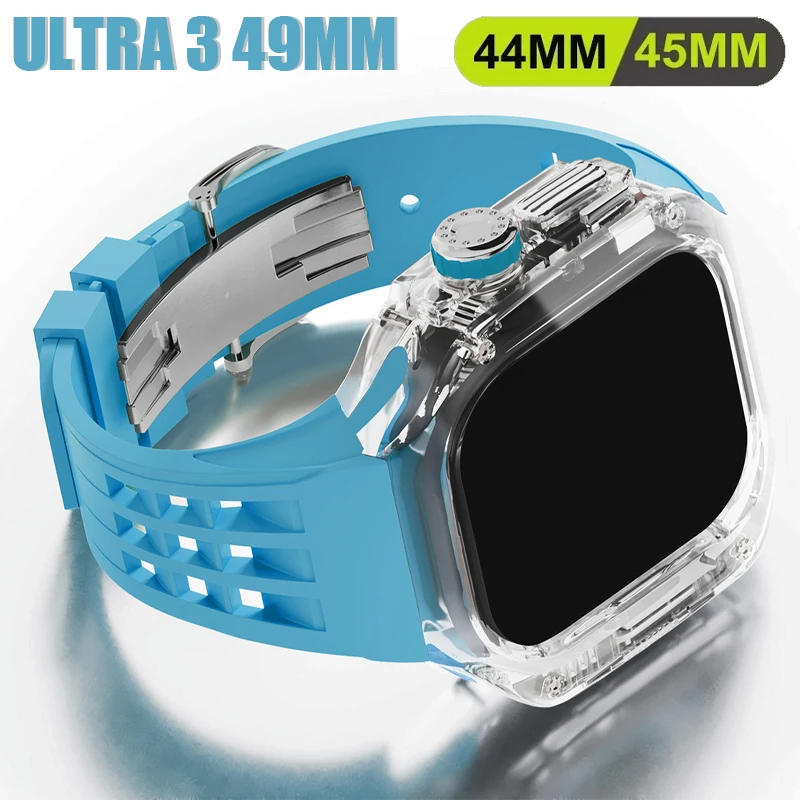 

Luxury Transparent Case for Apple Watch Ultra 3 2 49mm Mod Kit Stainless Steel Buckle Band for iWatch 8 7 6 5 4 DIY Modification