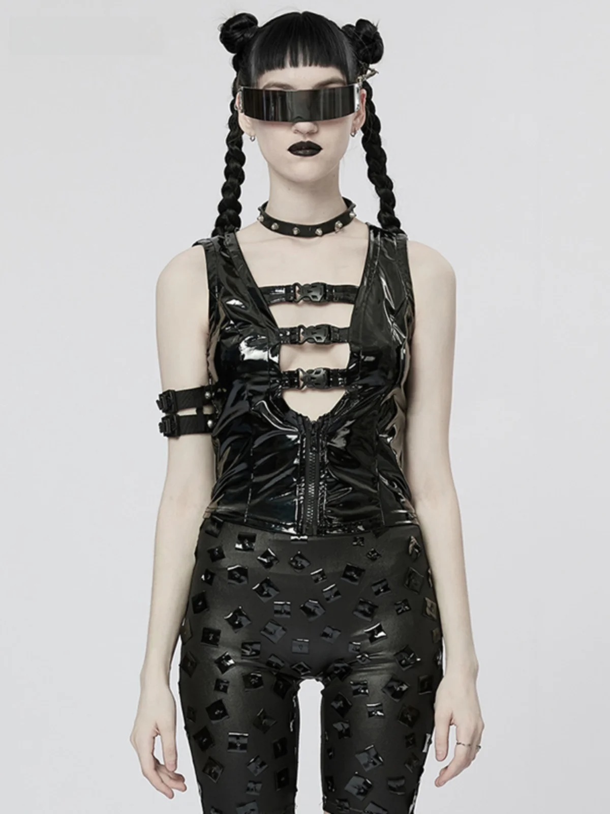 

Punk Rave Sexy Leather Vest Women's Slim Fit Sleeveless Top Hollow out Street Style Fashion Spring Summer New Arrival