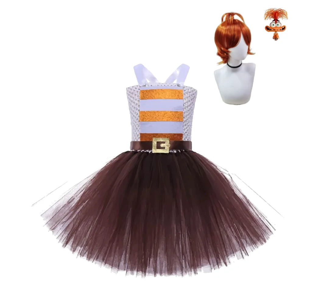 

Inside Out Same Style Mesh Dress Baby Girls Carnival Caramel Cosplay Camisole Dress With Bow Kids Halloween Birthday Party Dress