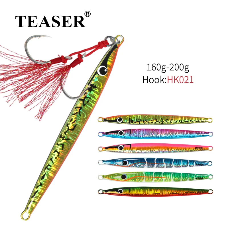 TEASER J97 160g 200g Glow Hard Fishing Metal Jigging Bait Saltwater Luminous Jig Lure Sinking Fishing Spoon Metal Jigging Lures