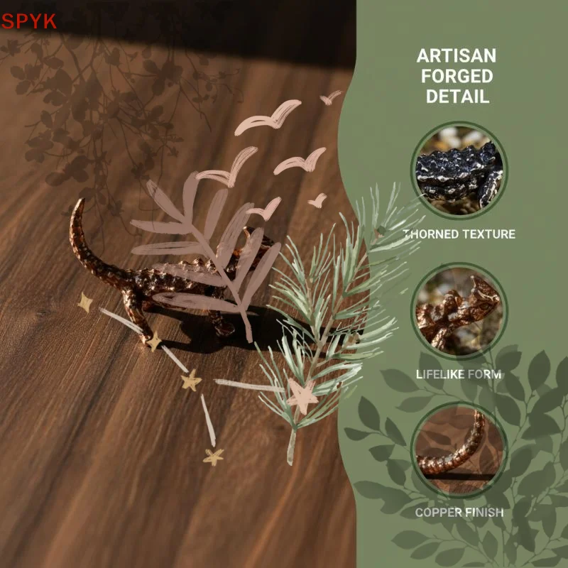 Solid Alloy Horned Lizard Mini Figurine Vintage Finish: Desktop Terrarium Decor Collection