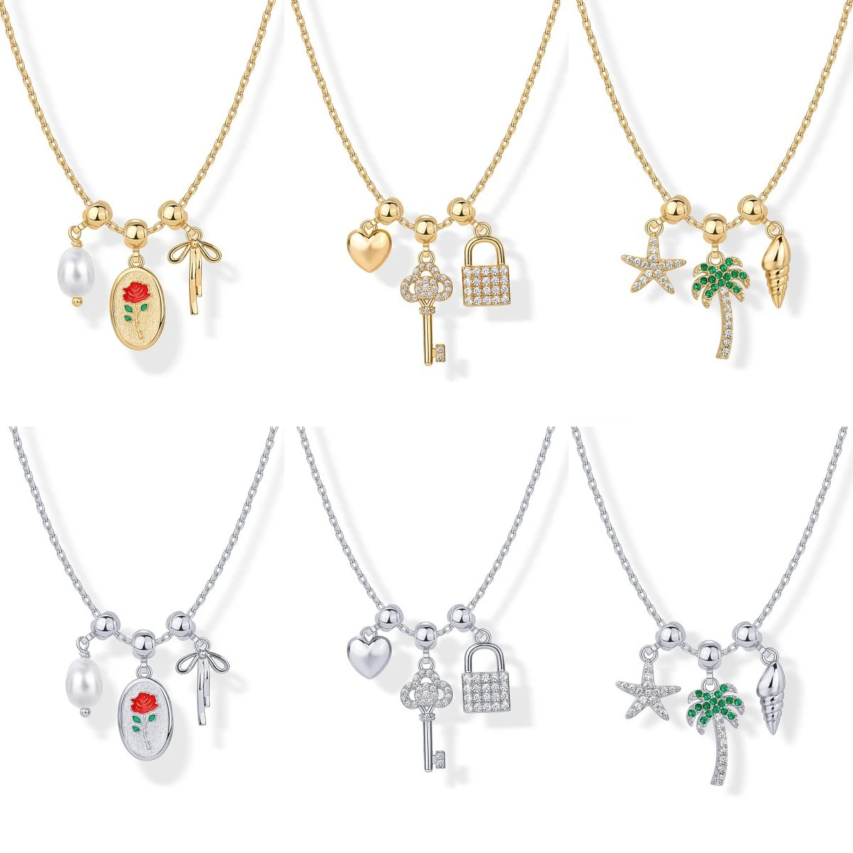 

Key Star Palm Tree Love Sea Star Zircon Pendant Simple, Cute, Fashion Necklace Women's Gold Plated Color Preserved