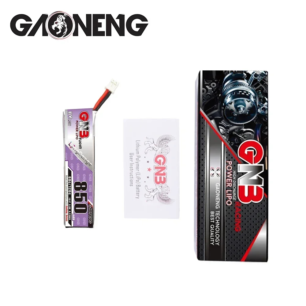 GAONENG GNB 1S 850mAh 3.8V 60C HV 4.35V Lekka, długa bateria Lipo z wtyczką PH2.0 Złącze GNB27 do drona FPV