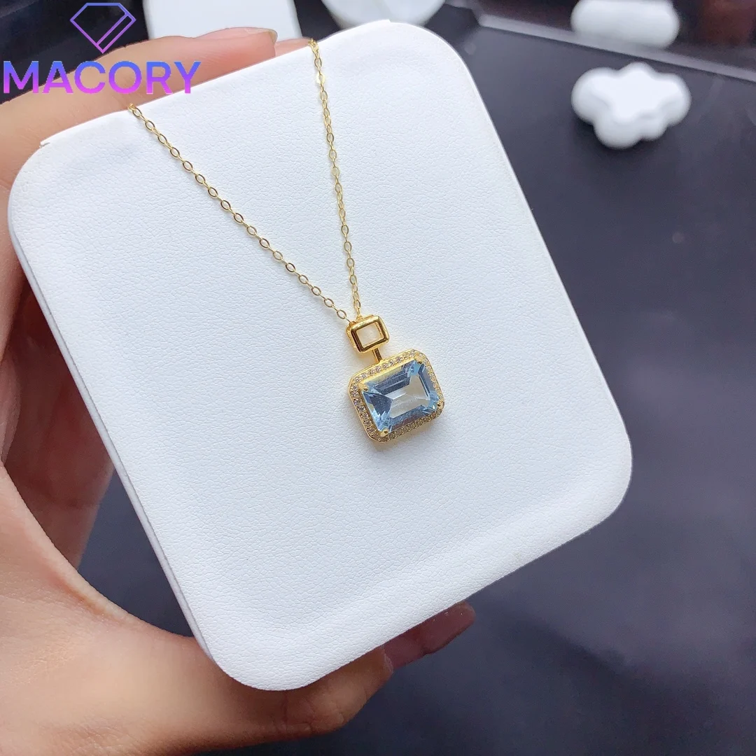 Gratis pengiriman kalung topaz alami wanita 925 perak murni perhiasan sertifikasi liontin asli rantai wanita murni.