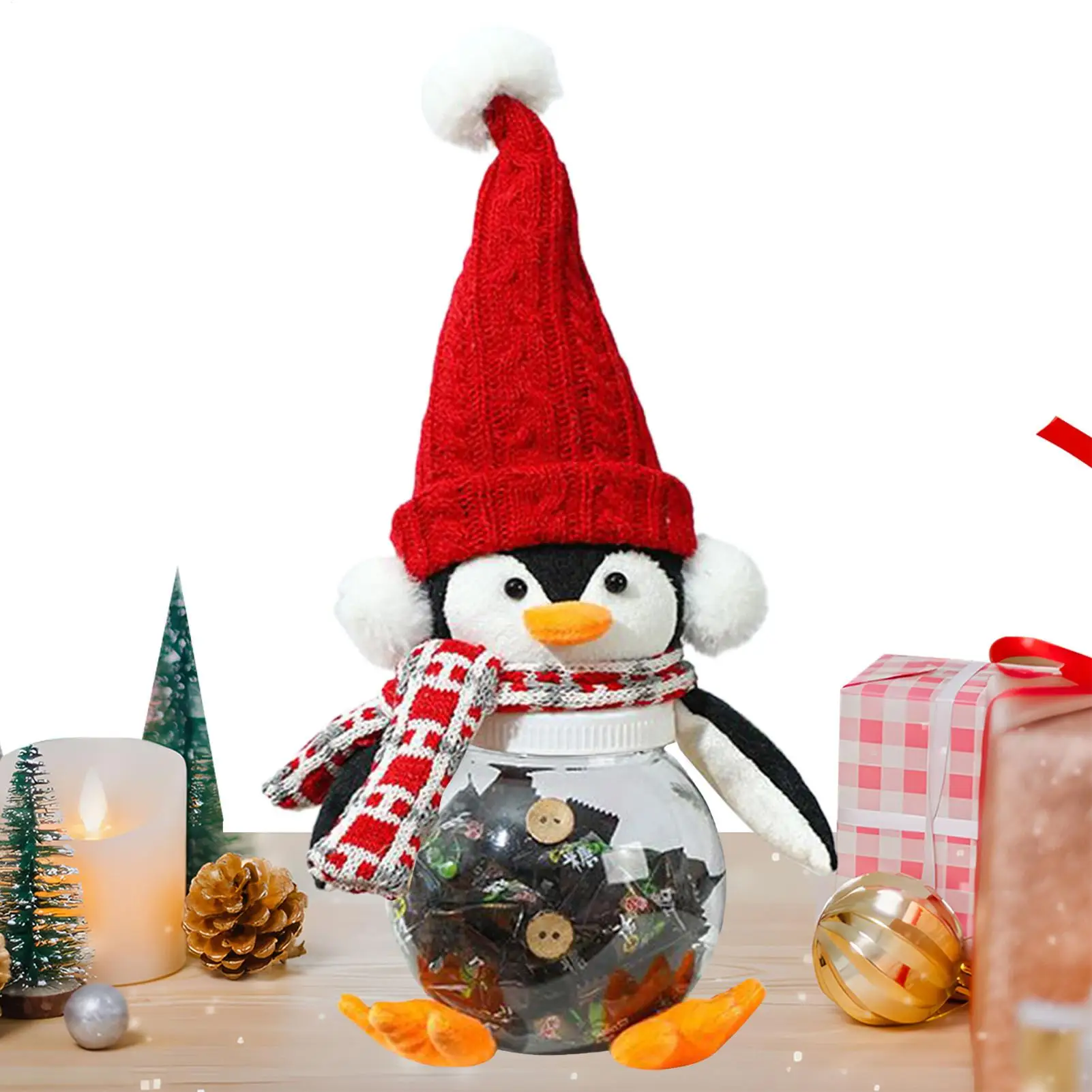 

Cute Christmas Penguin Candy Jar Penguin Biscuits Can With Detachable Hat And Scarf Christmas Holiday Snacks Container