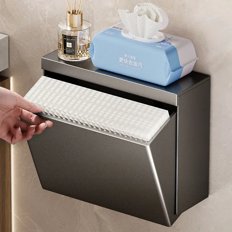 Toilet Tissue Box Without Punching Toilet Tissue Paper Holder Wall Mounted Gun Grey Toilet Paper Box Toilet Tissue Storage Rack