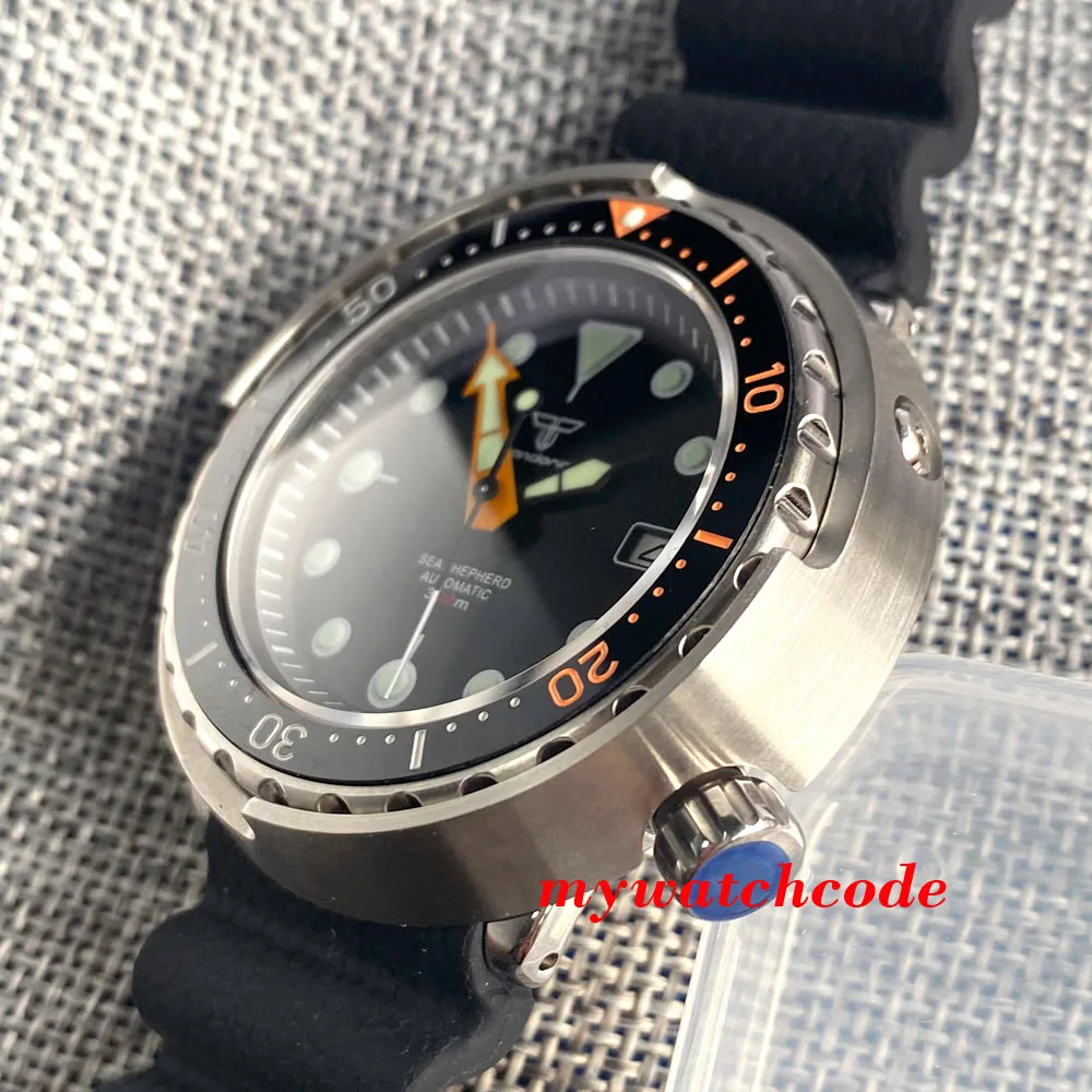 Tandorio Tuna Dive Steel Mechanical Men Watch 20bar Waterproof S NH36 Movt Orange Hand Silicone Strap Gift Clock