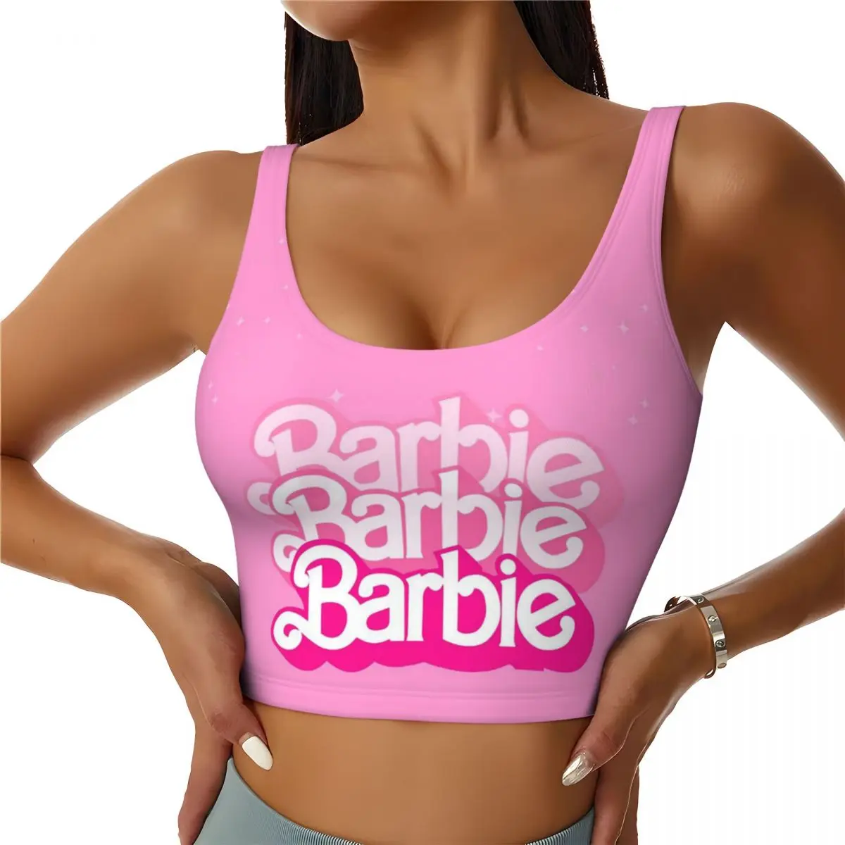 Custom Women Cartoon Barbies Sports Bras Anime High Impact Gym Workout Yoga Crop Tank Tops