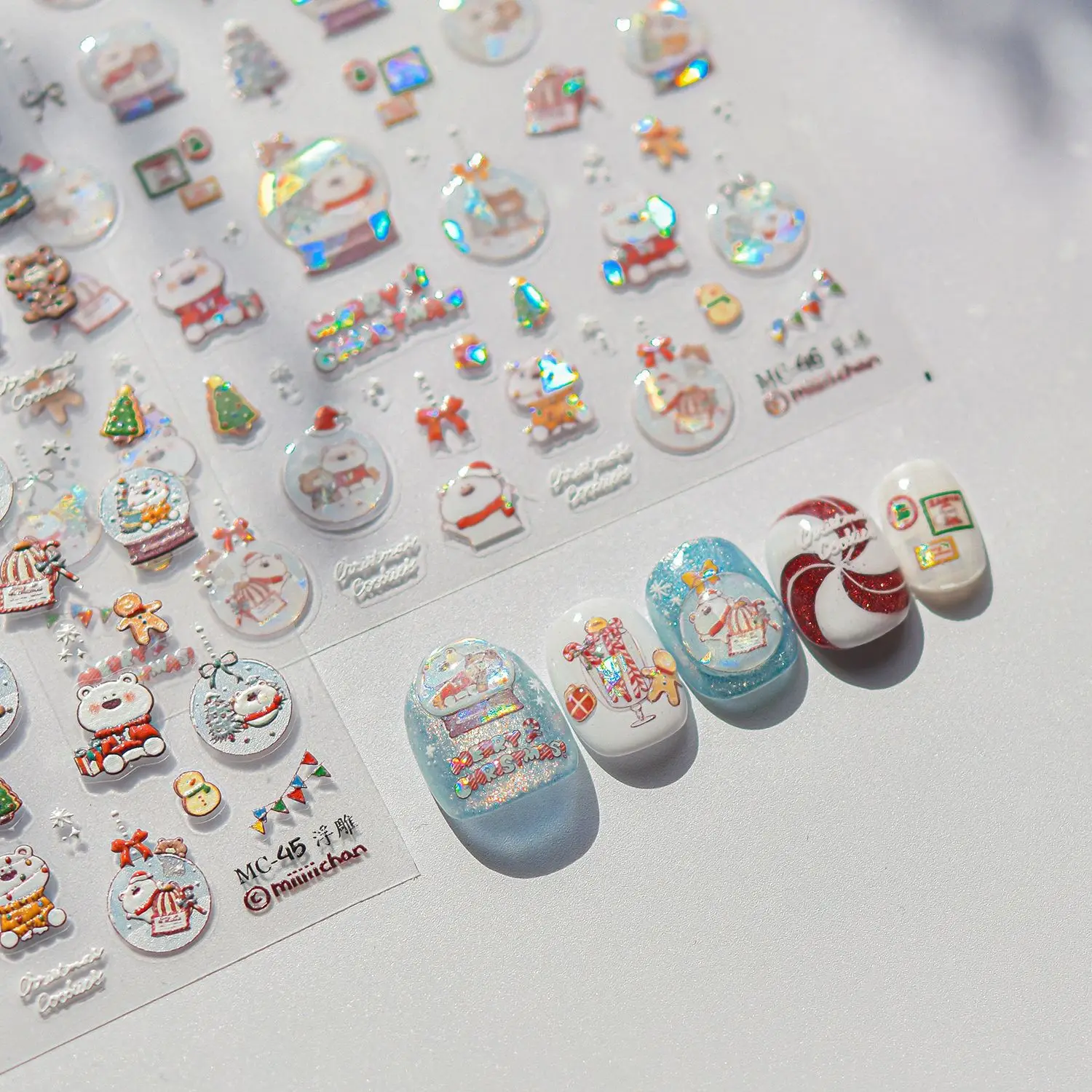 

1Pcs Christmas Cute Cartoon Dog Nail Stickers 5D Embossed Self Adhesive Winter Nail Art Decorations Parts Manicure Decals DIY