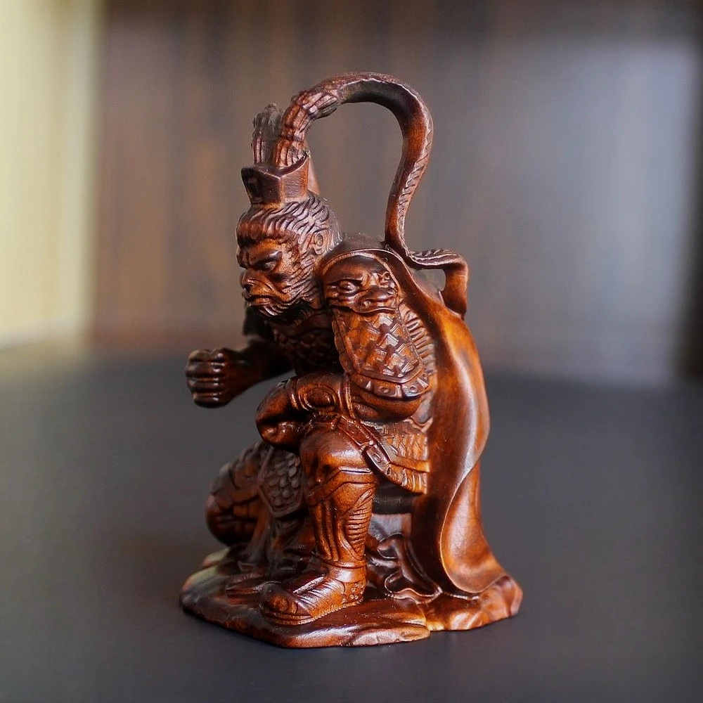 Handmade vintage wooden boxwood Sun wukong Monkey king figurine statue Desktop Sculpture Ornament home decor gift