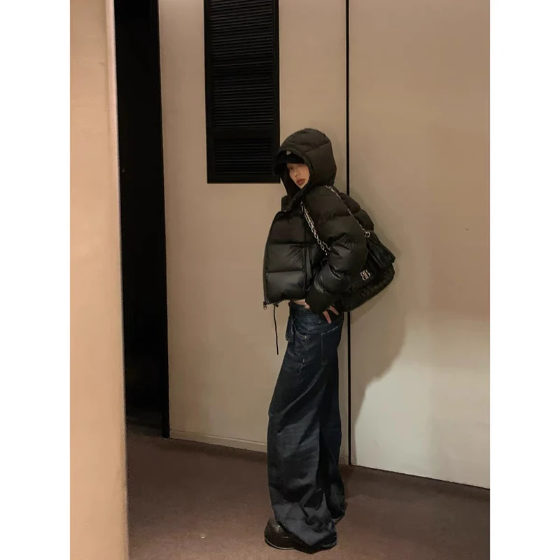 ZHIZOU جينز نسائي أزرق فضفاض Y2k 2000s نمط جمالي سروال جينز منخفض الخصر عتيق هاراجوكو بنطلون جينز كبير الحجم للخريف