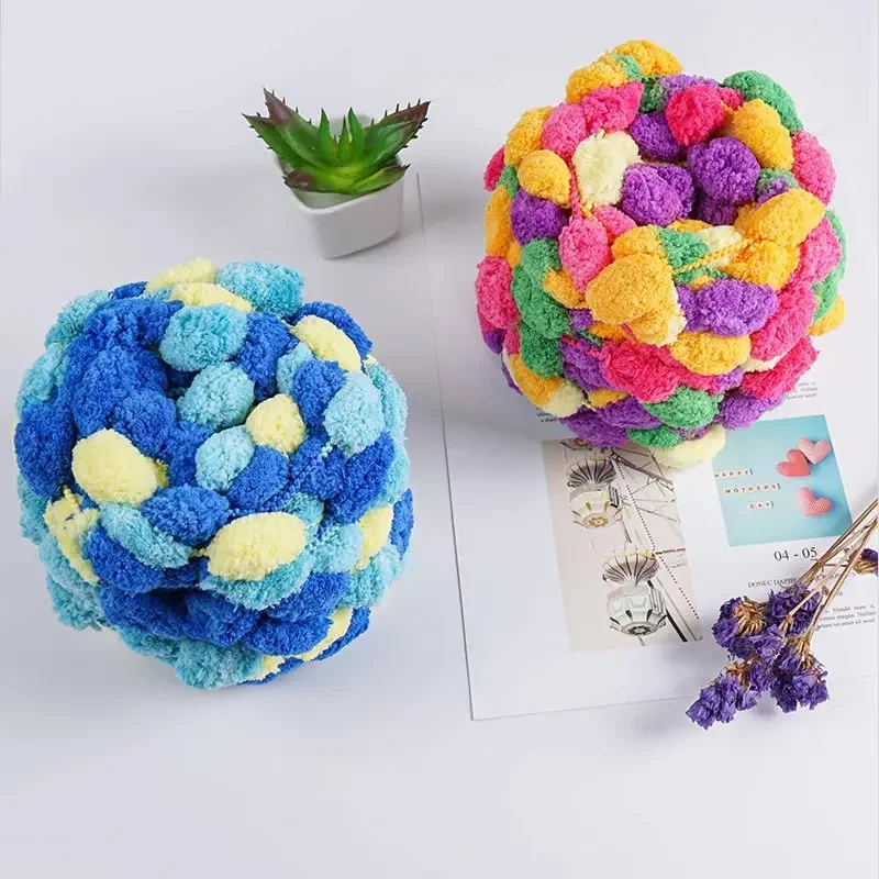 Colorful Thick Woollen Big Soft Rainbow Pom Yarn Hand Knitting Crochet Yarn DIY Blanket Cushion Colorful Pompom Thread