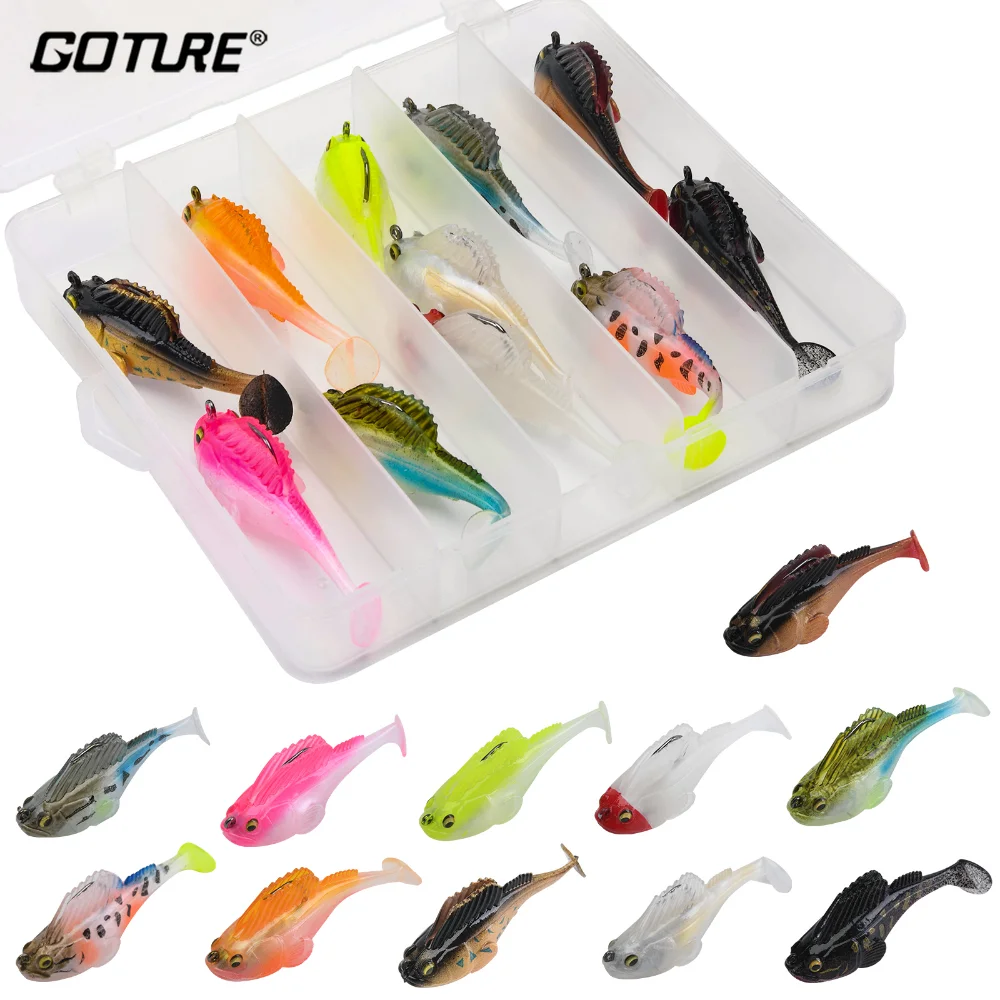 

Goture 11pcs/lot Pre Rigged Jig Head Soft Lures 10g Luminous Swimbait T Tail Topwater Fishing Lures for Bass Trout Carp Fishing