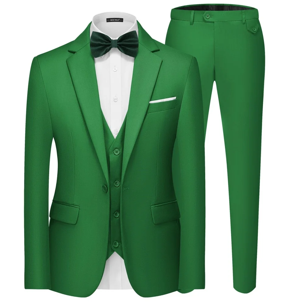 

Men's Elegant Solid Color Blazer Vest Pants Set Casual Outdoor English Style Wedding Performance Singer Outfit