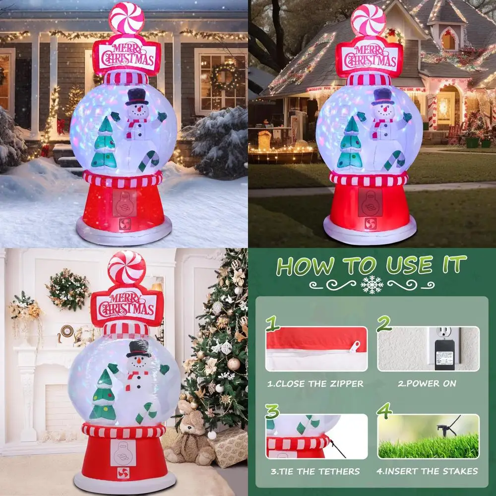

7.8ft Snowman Globe Inflatable Outdoor Christmas Decoration with RGB Projector Lights for Yard and Garden