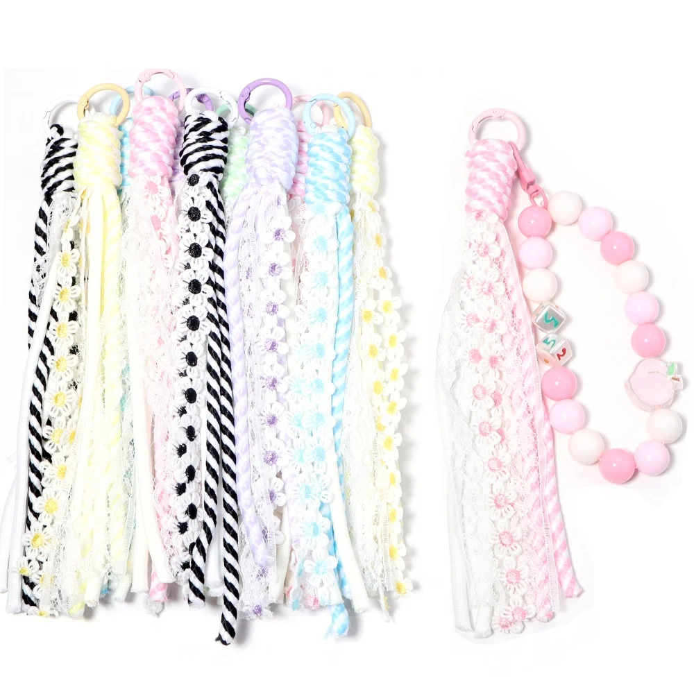 2pcs Colorful Braided Lanyard Keychain Dopamine Lace Nylon Rope For DIY Handmade Fashion Keyring Bags Decoration Accessories image 4