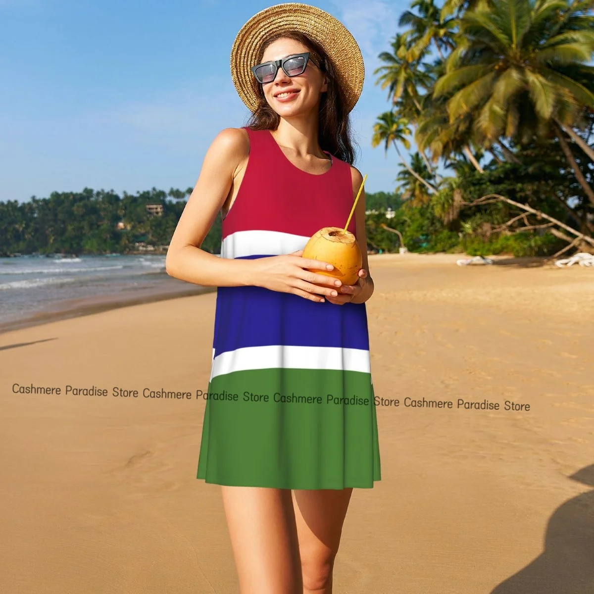 Abiti estivi da donna Abito casual senza maniche Gambia Flag Tank Prendisole con tasche