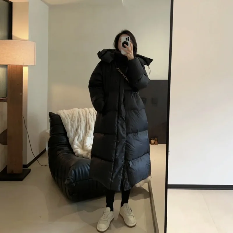 2023 Women Down Jacket Winter Coat Female Mid Length Version Parkas Loose Thick Warm Outwear Fashion Simplicity Hooded Overcoat