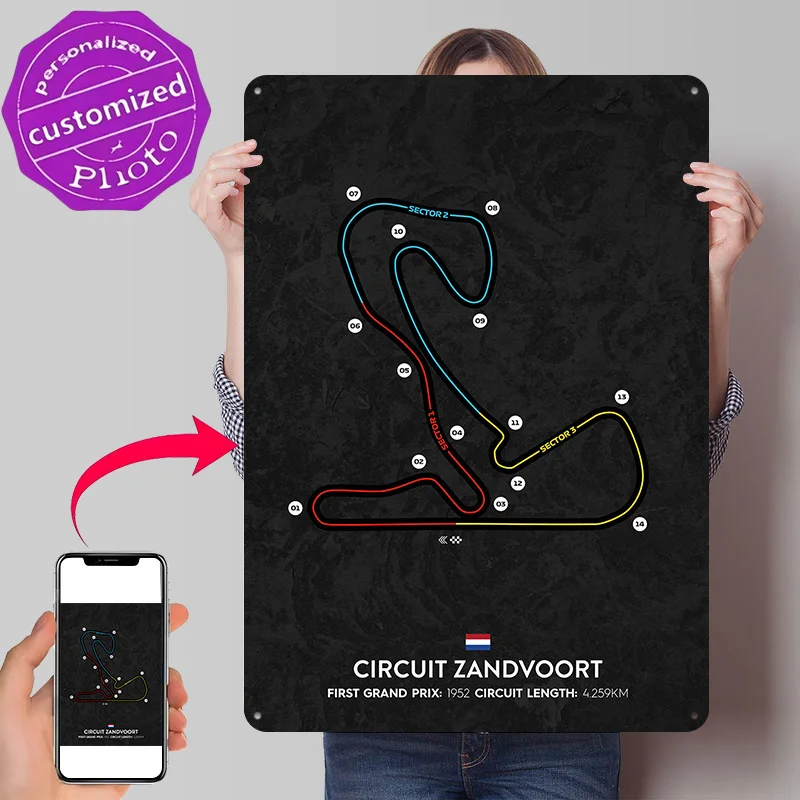 Circuit Zandvoort Personalized 3D Textured Metal Poster Wall Art Tinplate Sign for Garage Accessories Room Decoration Items Bar