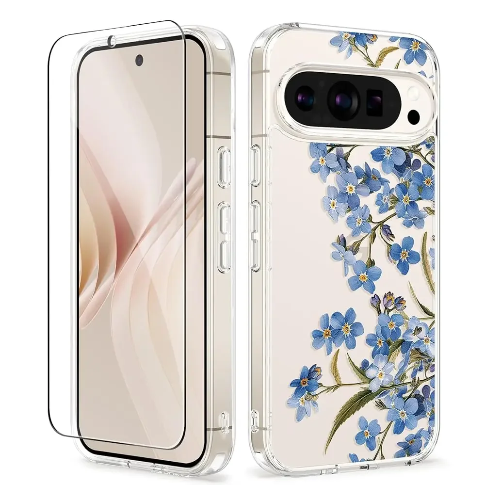 

for Google Pixel 9a Case, [Screen Protector] [Military Grade Protection] Clear Floral Slim Shockproof Protective Women Phone