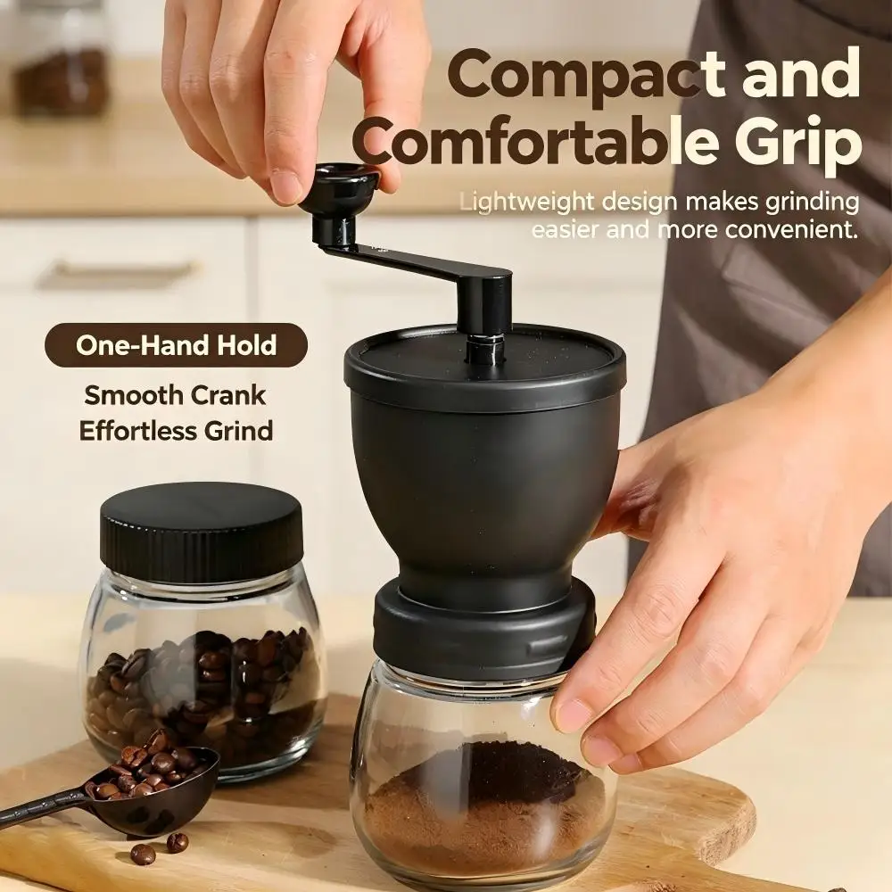 Portable Manual Coffee Grinder Hand Mill with Extra Glass,Easy Disassembly & Clean Hand Crank Grinder for Outdoor Camping Travel