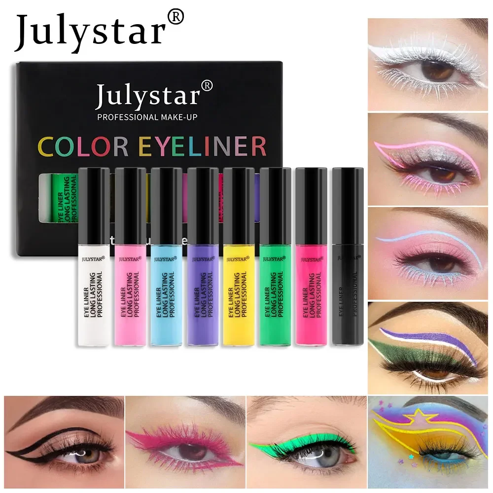 Eyeliner liquide coloré pour femme, waterproof, longue durée, stylo eye-liner 256, blanc, bleu, vert, maquillage, cosmétiques, boîte de 8 pièces