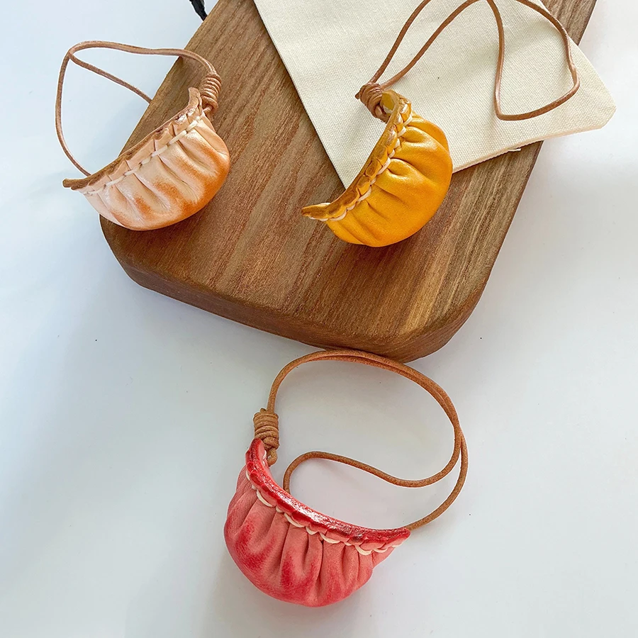 Cowhide Vegetable Tanned Cow Leather Dumpling Pendant Decorative Keychain Bag Charm Car Hanging