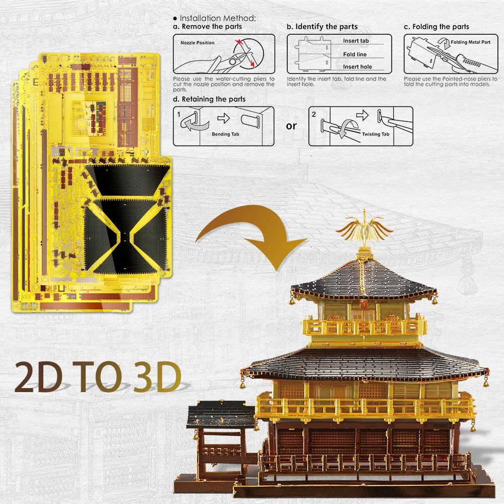 Piececool 3D Metal Puzzles Golden Pavilion Assembly Model Kits Famous Janpan Architecture Jigsaw Toy DIY Set Christmas Gifts