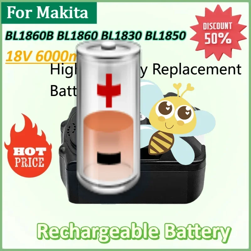 

18V 6000mAh Battery for Makita BL1860B BL1860 BL1830 BL1850 with LED Li-ion Replacement LXT Rechargeable Power Tools Battery