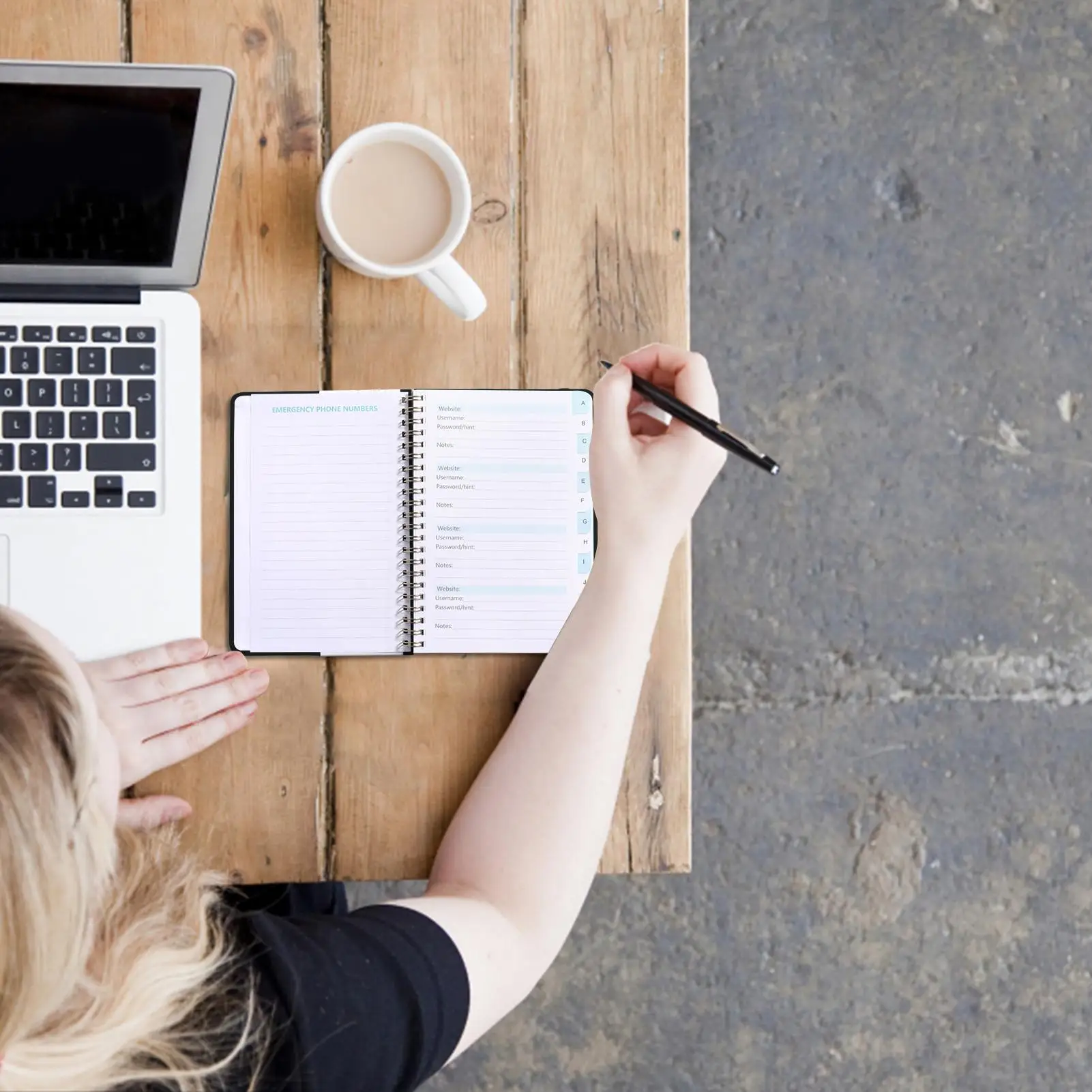 A6 Password Book Strap Notebook a spirale Sito web Username Password Record Notebook 112 pagine Password Keeper Libro Carta di cancelleria