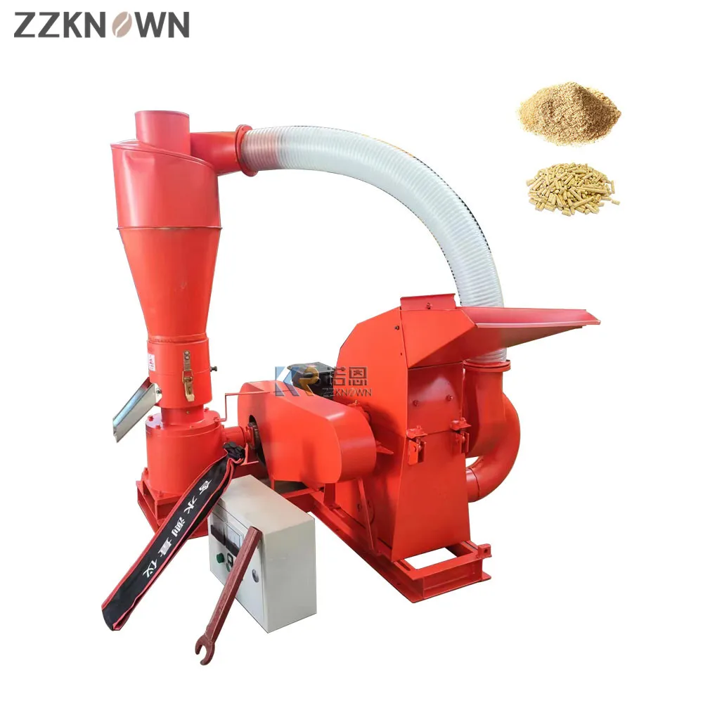100-150kg/h Biomass Sawdust Wood Pellet Animal Feeds Pellets Machine  Hammer Mill Combined Pellet Pelletizer For Producing