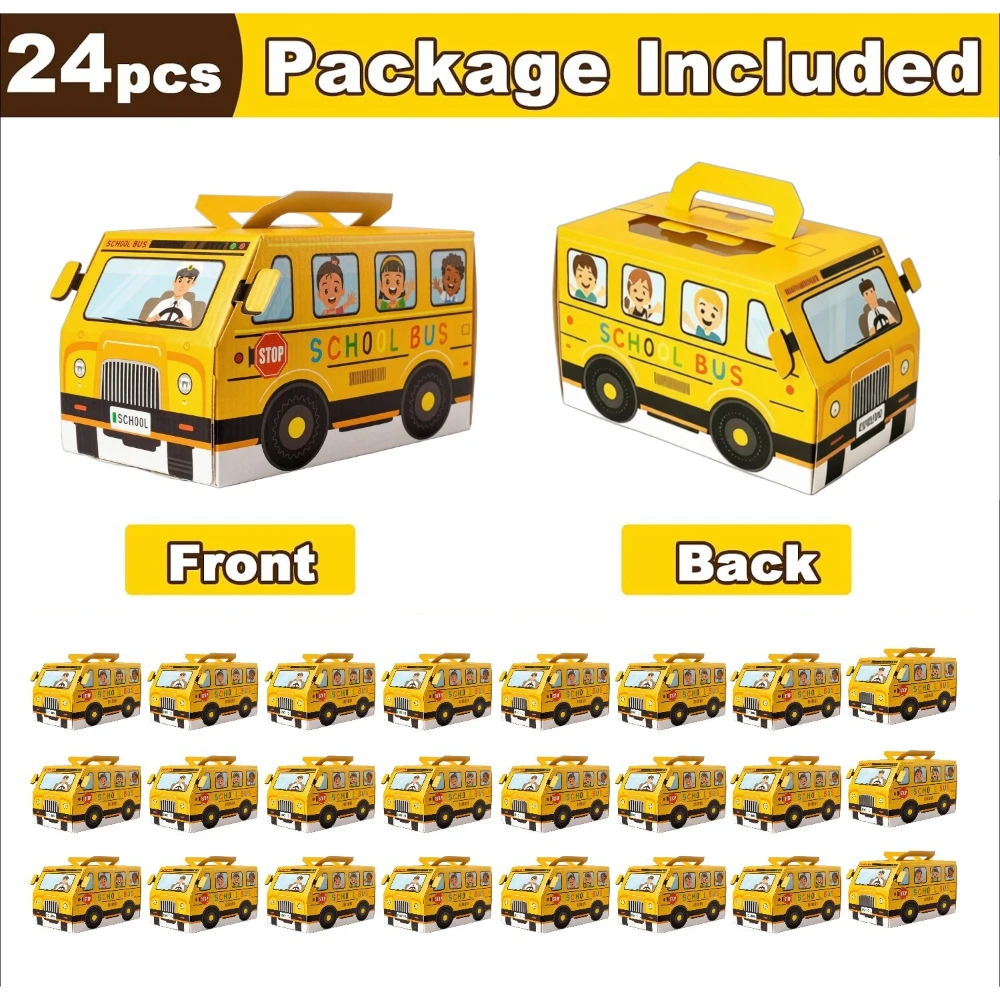 24 Pack Bright Yellow School Bus Gift Boxes, back-to-school party favors, versatile decor gifts for kids birthday & baby shower