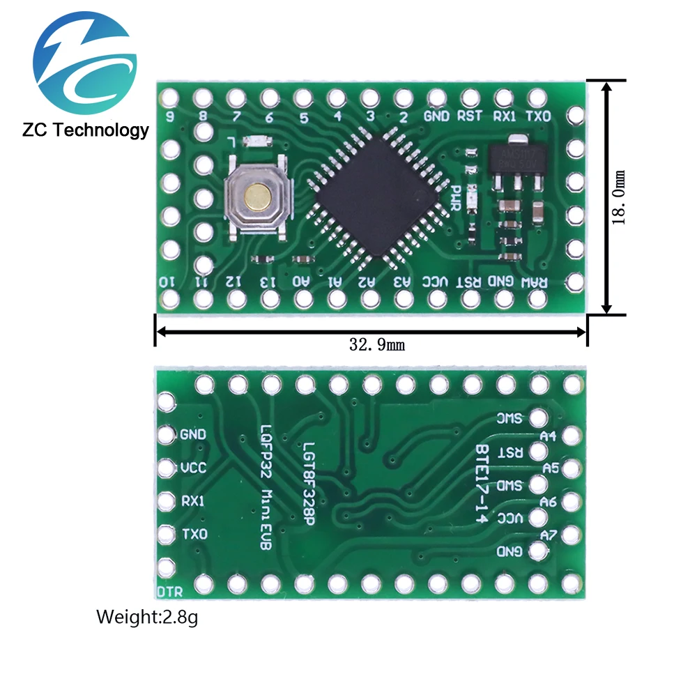 

LGT8F328P LQFP32 MiniEVB 3.3V / 5V Replaces Pro Mini ATMEGA328P Fully Compatible For Arduino USE HT42B534-1 Driver