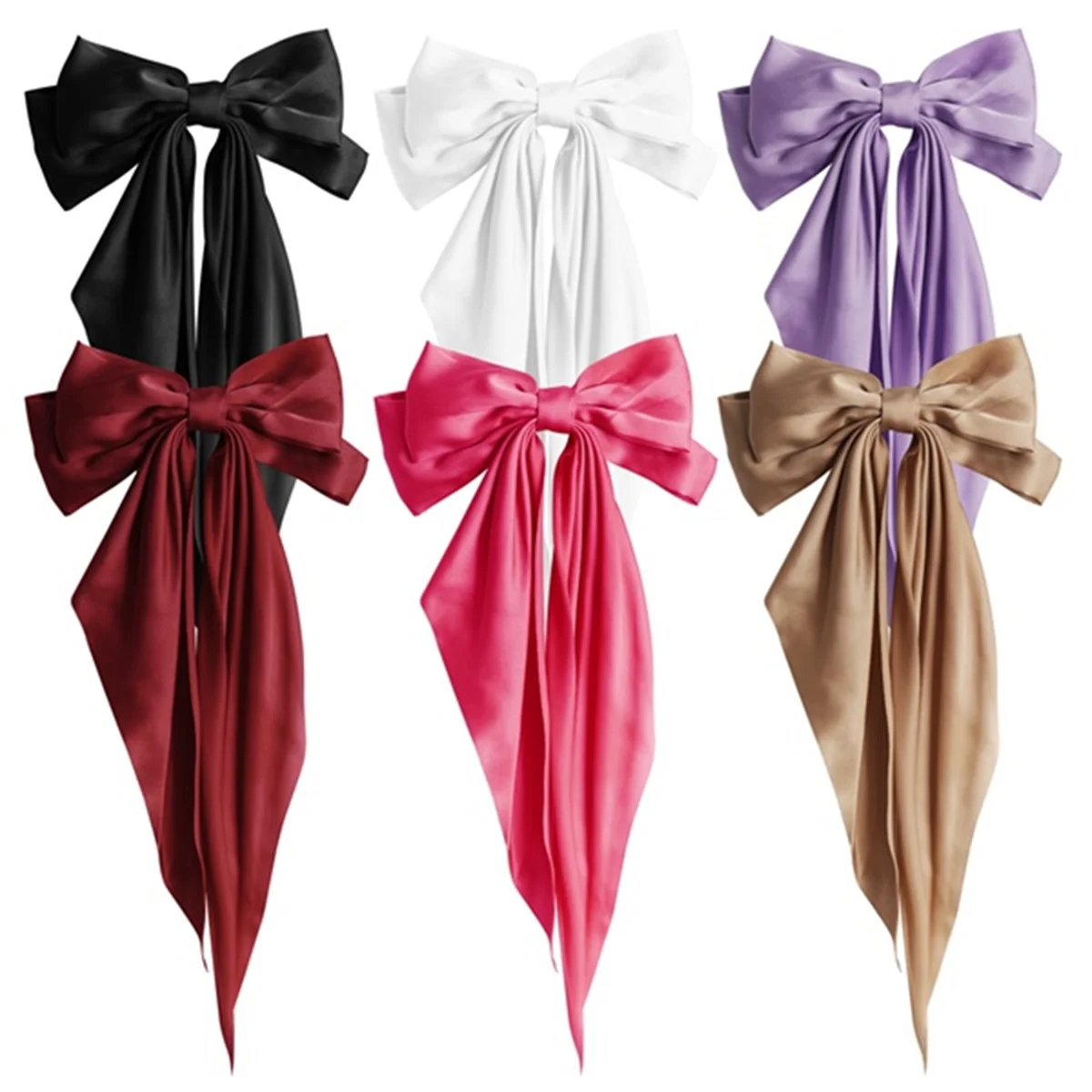 CGS-6PCS Double Layers Bowknot Streamer Hairpin Woman Girl Satin Ribbon Barrette Bow Back Spring Clip