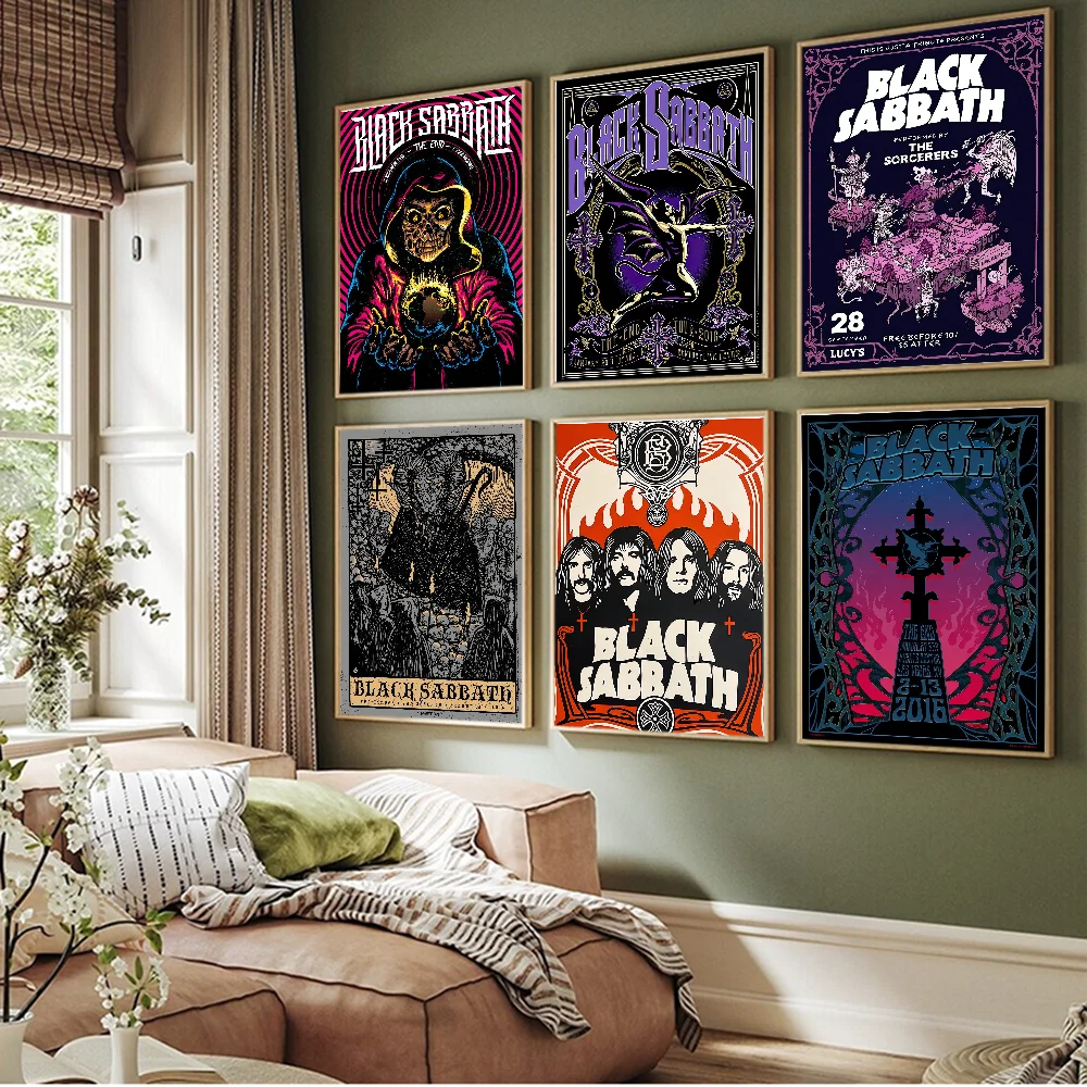 Band B-Black S-Sabbath Classic Vintage Posters Decoracion Painting Wall Art White Kraft Paper Kawaii Room Decor