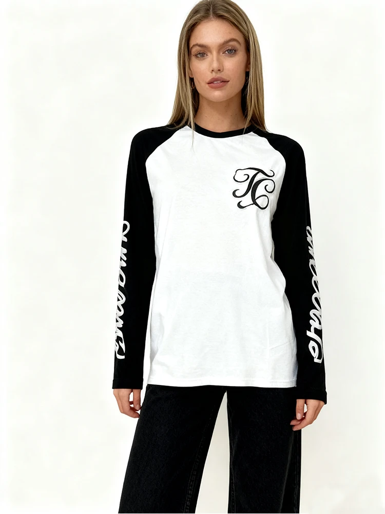 

2025 New Gothic Fashion Harajuku Ins Street Trend Round Neck Long Sleeve T-shirt Women's Autumn/Winter Casual Top Y2k Clothing