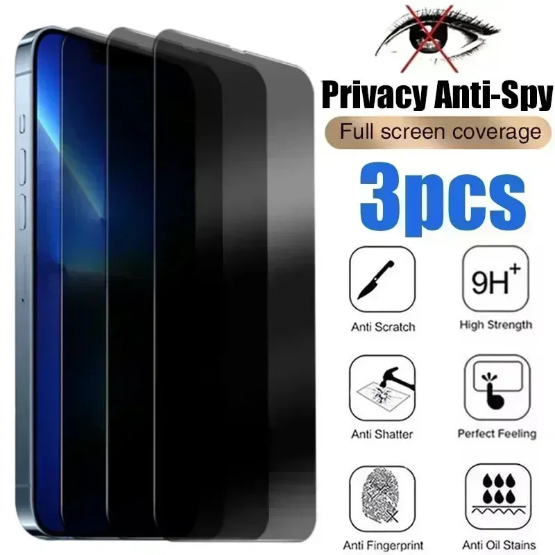 

3Pcs Privacy Screen Protectors for IPhone 15 12 13 14 Pro Max Mini 7 8 Plus Anti-spy Tempered Glass for IPhone 11 Pro XS MAX XR