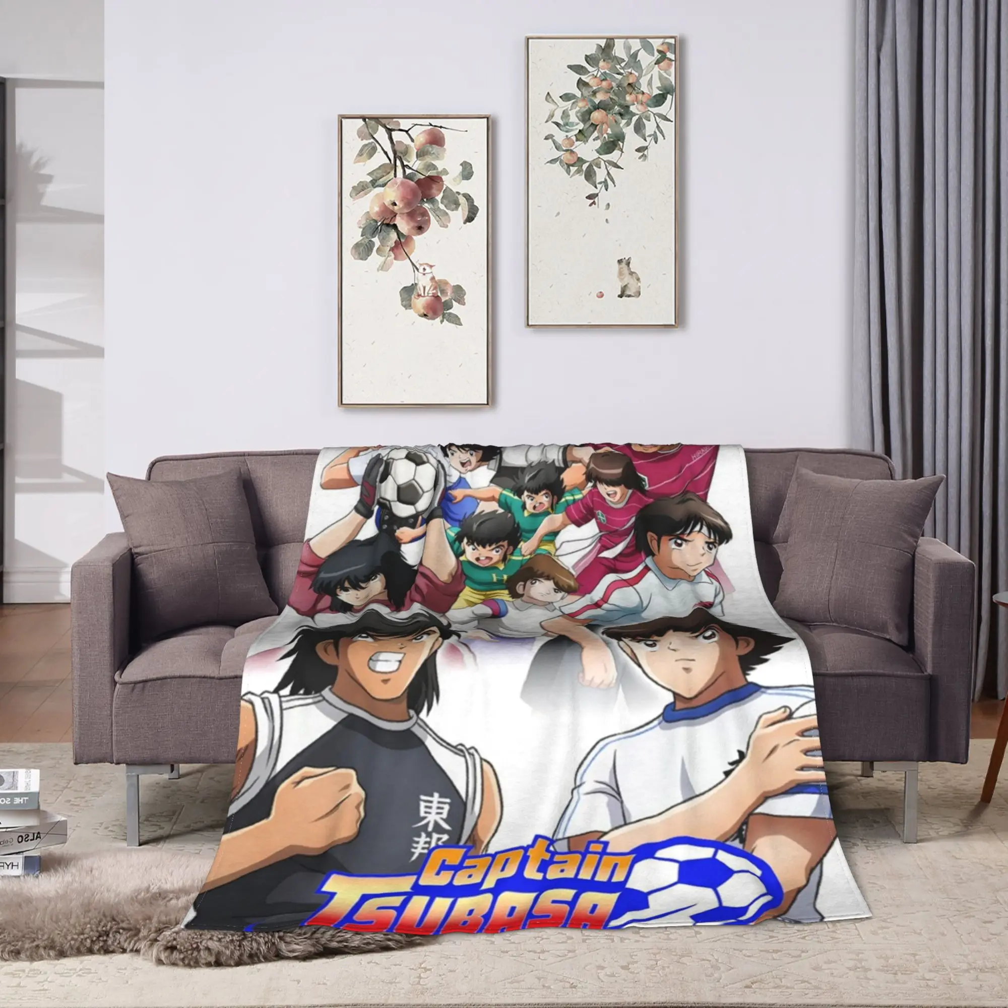 Captain Tsubasa Super Warm Blanket Soccer Cartoon  Picnic Plush Throw Blanket Funny Home Decor Flannel Bedspread Sofa Bed Cover