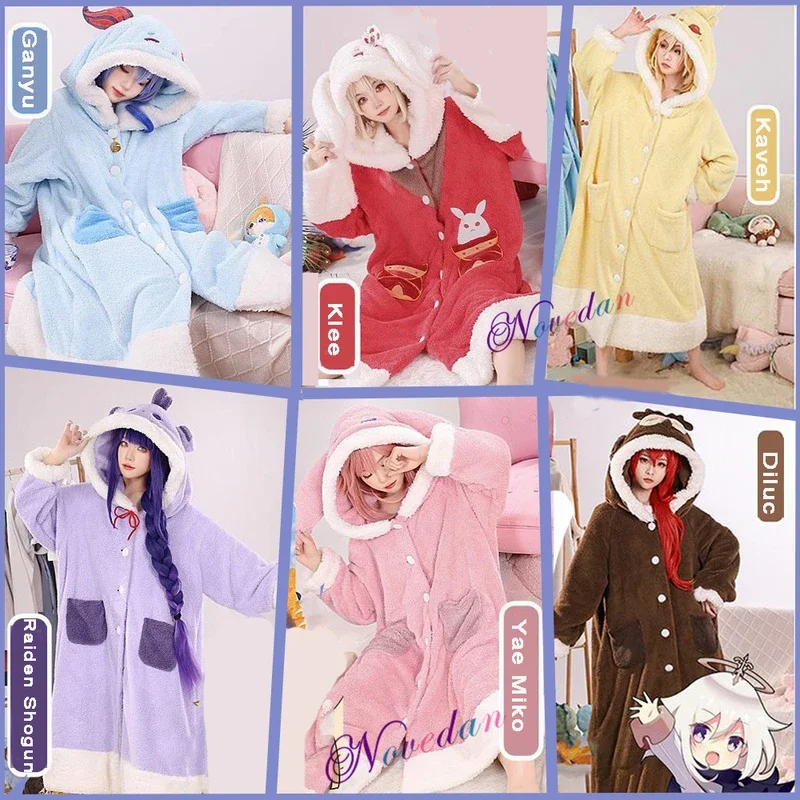 

Game GenshinImpact Cosplay Pajamas Christmas Halloween Klee Yae Miko Diluc Tartaglia Kaveh Cosplay Velvet Winter Long Sleepwear