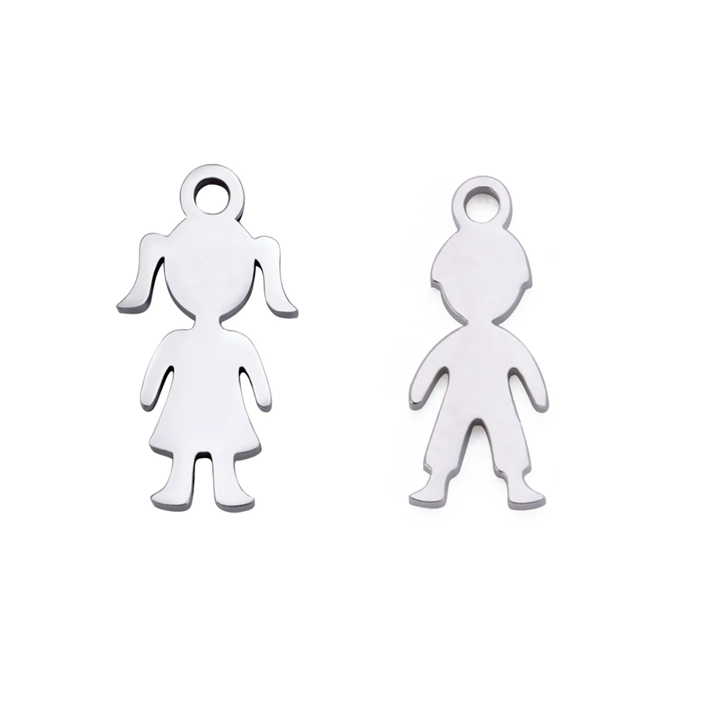 5pcs Tiny Stainless Steel Girl Boy Charms For Jewelry Making Supplies Wholesale Diy Handmade Necklace Bracelet Pendant Accessory