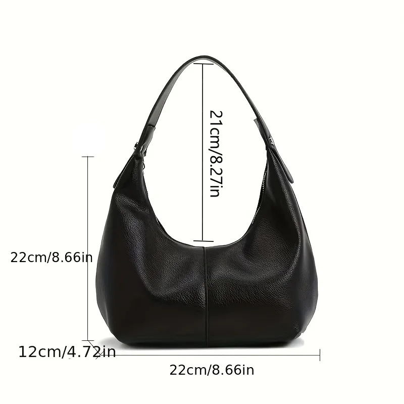 Damen Einfache Einfarbige PU-Leder Hobo-Tasche Minimalistische Unterarm-Schultertasche Lässige Große Kapazität Alltags-Handtasche – Detail 9
