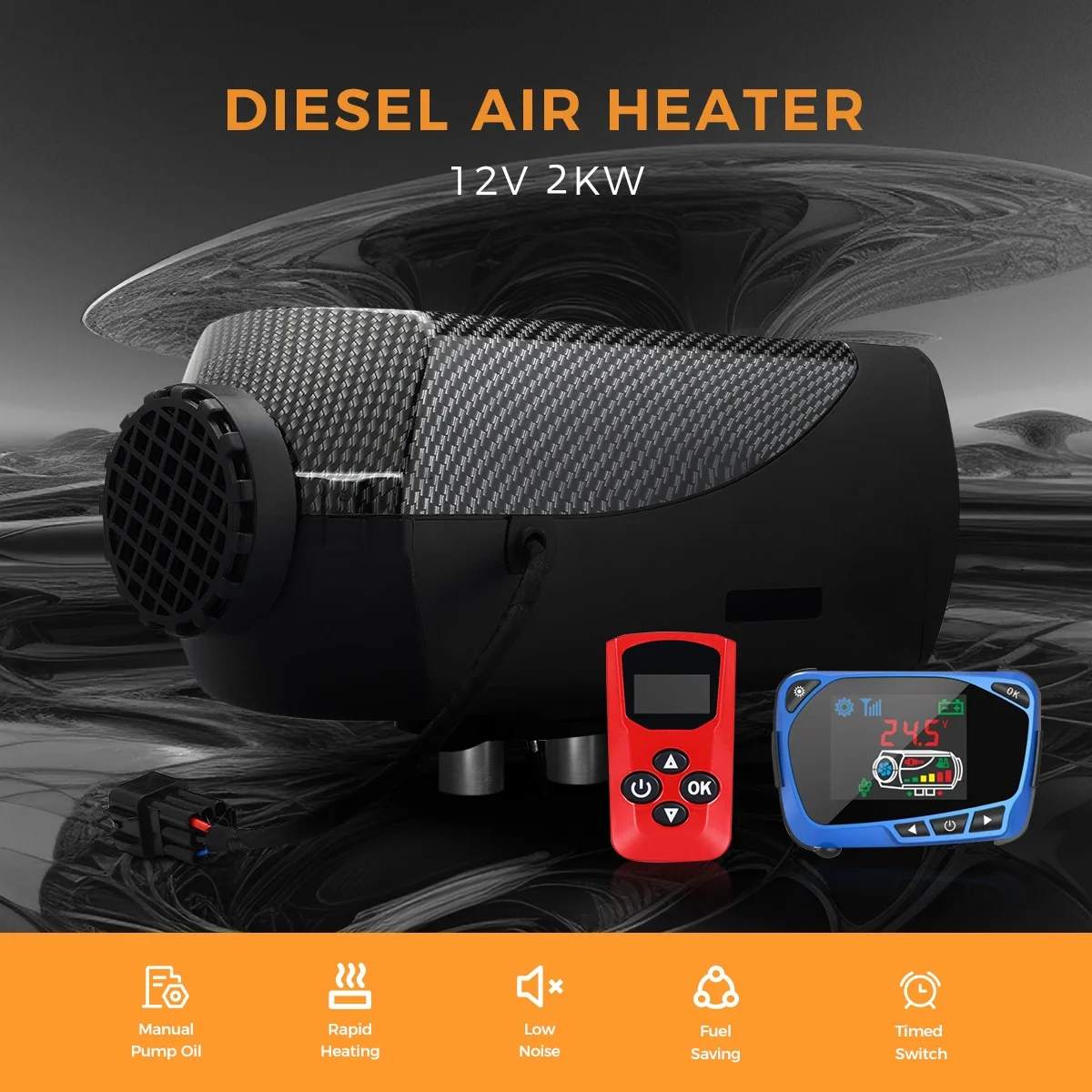 2KW 12V Heater For Car Diesel Air Heater With Silencers LCD Switch For Car Trailer Truck Diesel Parking Heater